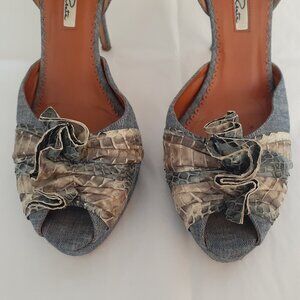Oscar De La Renta Denim & Python Print Shoes